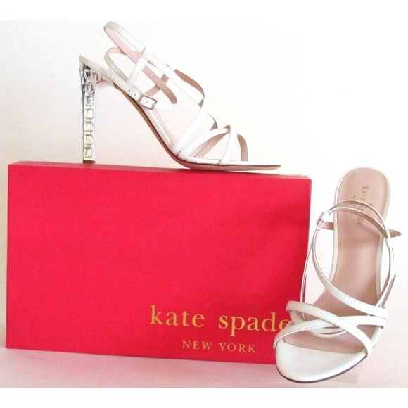 Designer Kate Spade N Y White Leather Ankle Strap Crystal High Heel Sandal's 8.5 - Picture 16 of 16